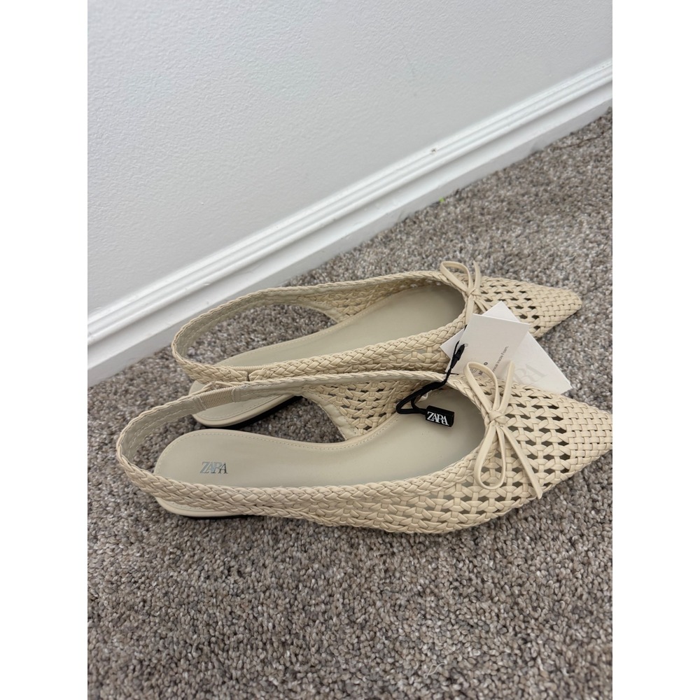 Zara Braided Effect Slingback Flat Shoes Off White/Cream Women's Size 8 – NWT - Picture 2 of 6
